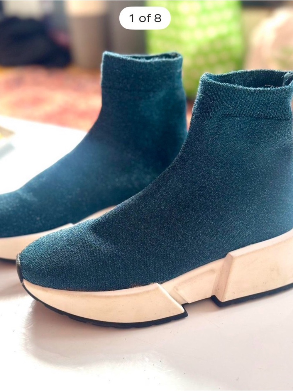 MM6 Maison Martin Margiela Teal Knit Sock Sneakers